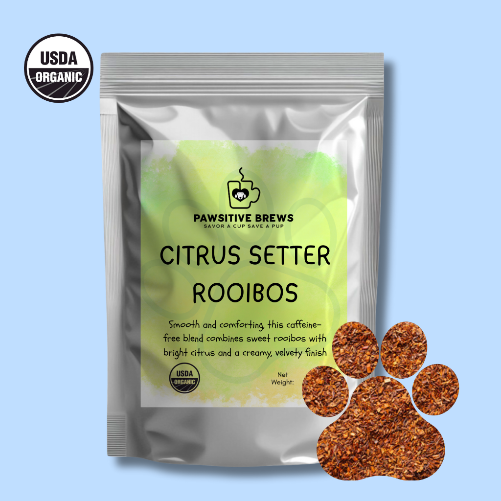 Citrus Setter Rooibos caffeine-free herbal tea blend by Pawsitive Brews