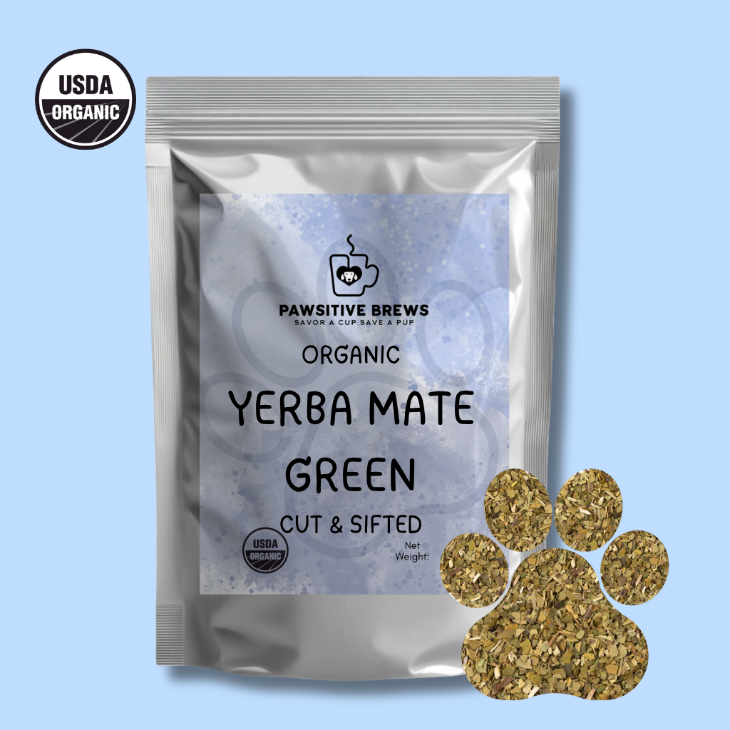 Organic yerba mate green aged energizing herbal tea by Pawsitive Brews