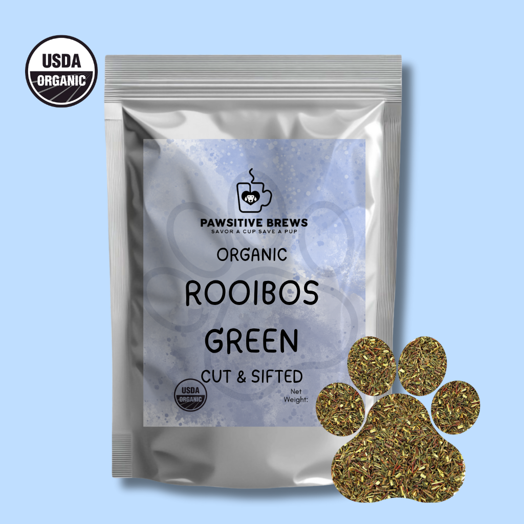 Organic green rooibos antioxidant-rich caffeine-free tea by Pawsitive Brews