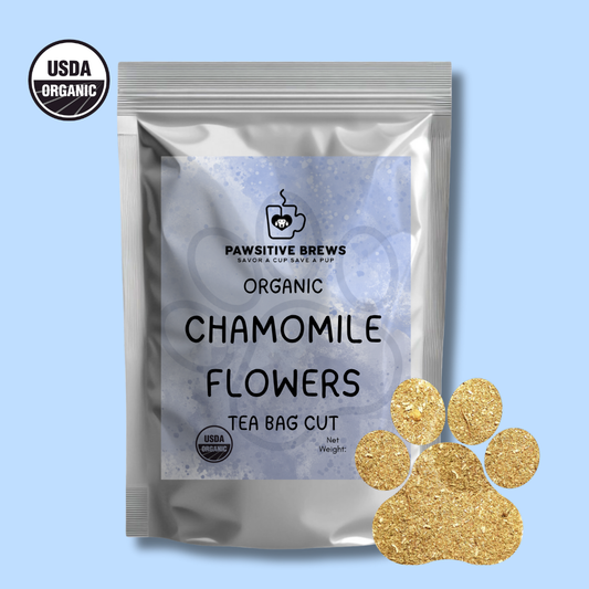 Organic chamomile flowers TBC soothing herbal tea by Pawsitive Brews
