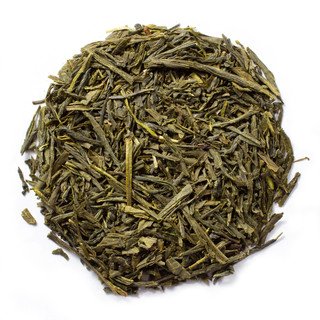 Organic sencha green tea leaves close-up